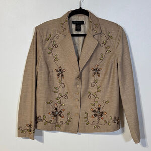 Silk Land Beaded Blazer Women’s Size 16 Brown Embellished Embroidered Button Up